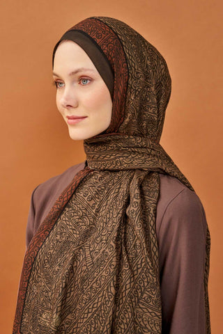 Riva Şal Tencel Güpür Desen Kahverengi - Riva Şal - | Silk Home