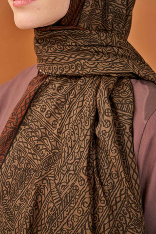 Riva Şal Tencel Güpür Desen Kahverengi - Riva Şal - | Silk Home
