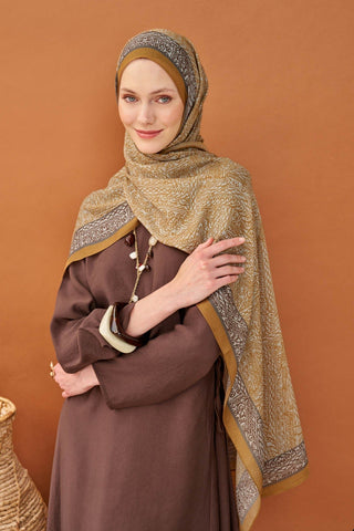 Riva Şal Tencel Güpür Desen Karamel - Riva Şal - | Silk Home
