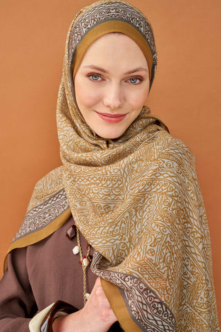 Riva Şal Tencel Güpür Desen Karamel - Riva Şal - | Silk Home