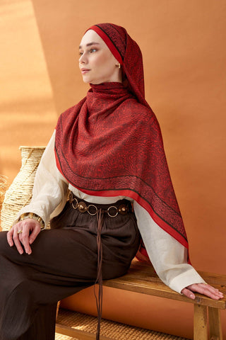Riva Şal Tencel Güpür Desen Kırmızı - Riva Şal - | Silk Home