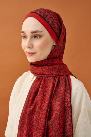 Riva Şal Tencel Güpür Desen Kırmızı - Riva Şal - | Silk Home
