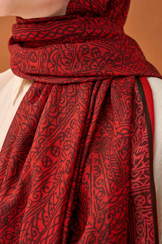 Riva Şal Tencel Güpür Desen Kırmızı - Riva Şal - | Silk Home