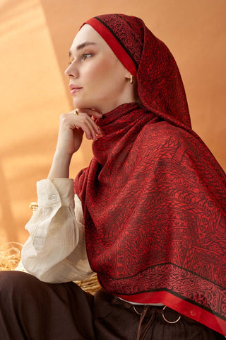 Riva Şal Tencel Güpür Desen Kırmızı - Riva Şal - | Silk Home