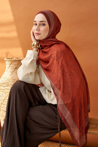 Riva Şal Tencel Güpür Desen Koyu Turuncu - Riva Şal - | Silk Home