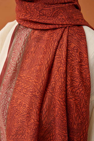 Riva Şal Tencel Güpür Desen Koyu Turuncu - Riva Şal - | Silk Home