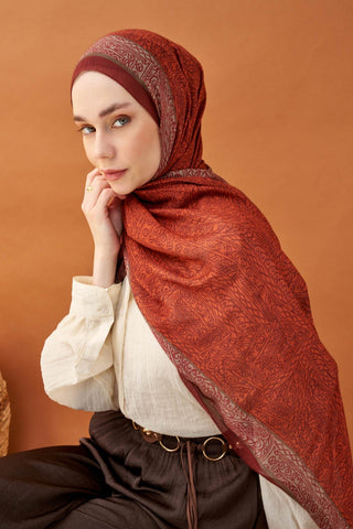 Riva Şal Tencel Güpür Desen Koyu Turuncu - Riva Şal - | Silk Home