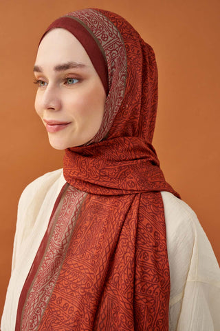 Riva Şal Tencel Güpür Desen Koyu Turuncu - Riva Şal - | Silk Home