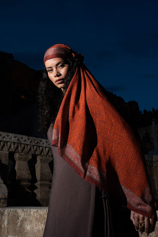Riva Şal Tencel Güpür Desen Koyu Turuncu - Riva Şal - | Silk Home