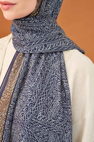 Riva Şal Tencel Güpür Desen Lacivert - Riva Şal - | Silk Home
