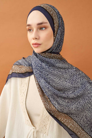 Riva Şal Tencel Güpür Desen Lacivert - Riva Şal - | Silk Home