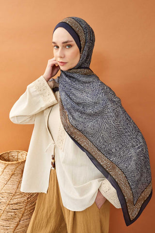 Riva Şal Tencel Güpür Desen Lacivert - Riva Şal - | Silk Home