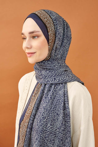 Riva Şal Tencel Güpür Desen Lacivert - Riva Şal - | Silk Home