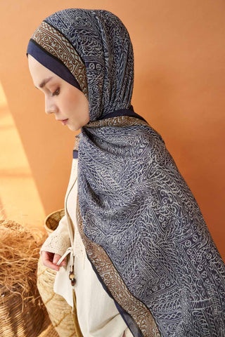 Riva Şal Tencel Güpür Desen Lacivert - Riva Şal - | Silk Home