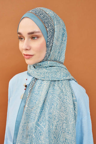 Riva Şal Tencel Güpür Desen Mavi - Riva Şal - | Silk Home