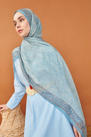 Riva Şal Tencel Güpür Desen Mavi - Riva Şal - | Silk Home