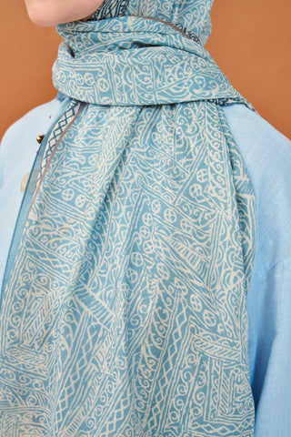 Riva Şal Tencel Güpür Desen Mavi - Riva Şal - | Silk Home
