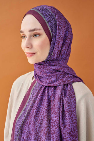 Riva Şal Tencel Güpür Desen Mor - Riva Şal - | Silk Home