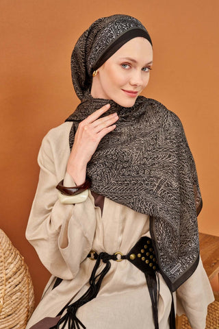 Riva Şal Tencel Güpür Desen Siyah - Riva Şal - | Silk Home