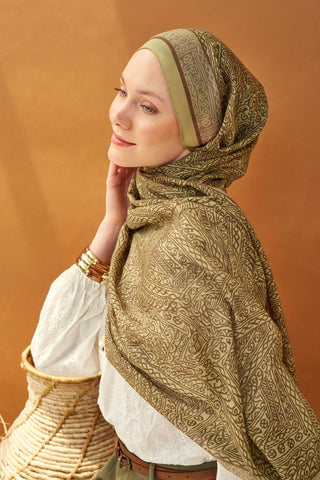 Riva Şal Tencel Güpür Desen Su Yeşili - Riva Şal - | Silk Home
