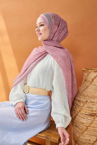 Riva Şal Tencel Güpür Desen Tozpembe - Riva Şal - | Silk Home