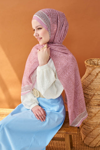 Riva Şal Tencel Güpür Desen Tozpembe - Riva Şal - | Silk Home