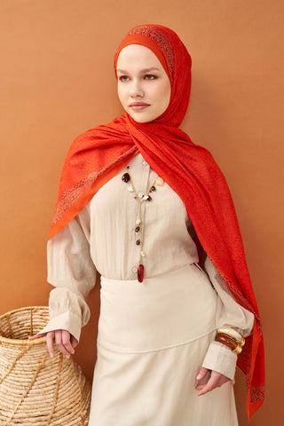 Riva Şal Tencel Güpür Desen Turuncu - Riva Şal - | Silk Home