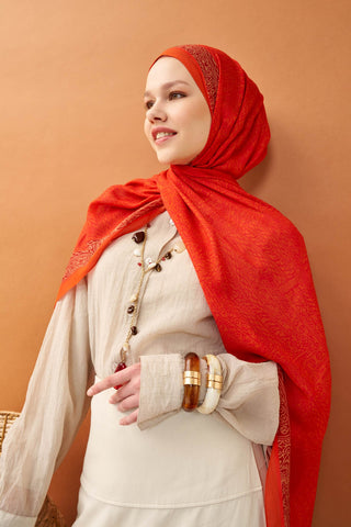 Riva Şal Tencel Güpür Desen Turuncu - Riva Şal - | Silk Home