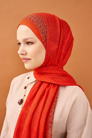Riva Şal Tencel Güpür Desen Turuncu - Riva Şal - | Silk Home