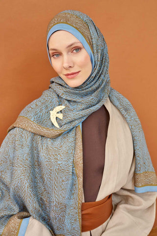 Riva Şal Tencel Güpür Desen Yeşil Kahve - Riva Şal - | Silk Home