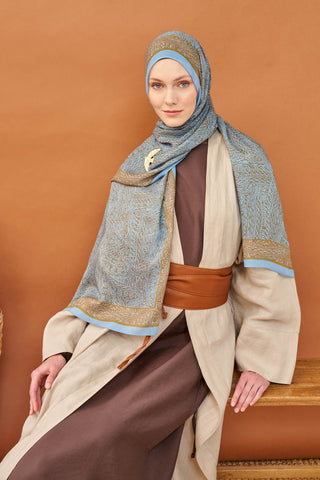 Riva Şal Tencel Güpür Desen Yeşil Kahve - Riva Şal - | Silk Home
