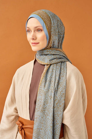 Riva Şal Tencel Güpür Desen Yeşil Kahve - Riva Şal - | Silk Home