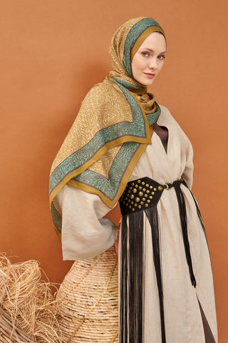 Riva Şal Tencel Güpür Desen Zeytin Yeşili - Riva Şal - | Silk Home