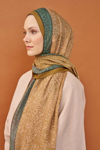 Riva Şal Tencel Güpür Desen Zeytin Yeşili - Riva Şal - | Silk Home