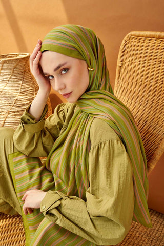 Riva Şal Tencel Line Fıstık Yeşili - Riva Şal - | Silk Home