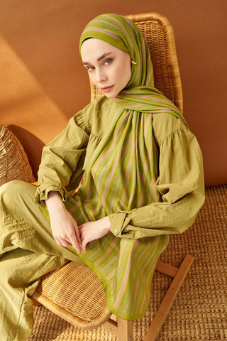 Riva Şal Tencel Line Fıstık Yeşili - Riva Şal - | Silk Home