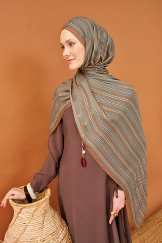Riva Şal Tencel Line Kahverengi - Riva Şal - | Silk Home