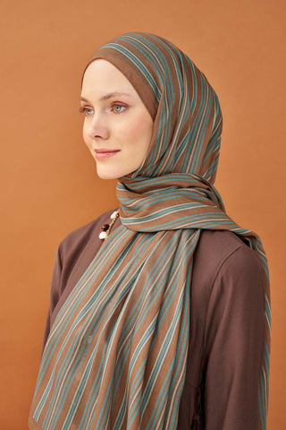 Riva Şal Tencel Line Kahverengi - Riva Şal - | Silk Home