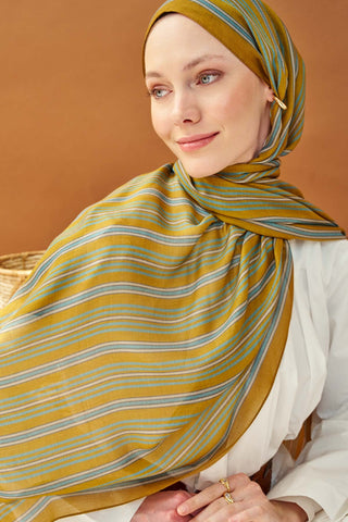 Riva Şal Tencel Line Koyu Hardal - Riva Şal - | Silk Home
