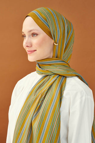 Riva Şal Tencel Line Koyu Hardal - Riva Şal - | Silk Home