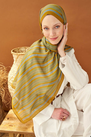 Riva Şal Tencel Line Koyu Hardal - Riva Şal - | Silk Home