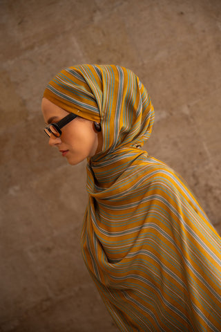 Riva Şal Tencel Line Koyu Hardal - Riva Şal - | Silk Home