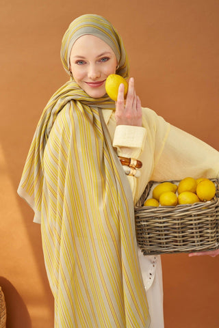 Riva Şal Tencel Line Sarı - Riva Şal - | Silk Home