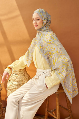 Riva Şal Tencel Paisley Açık Gri - Riva Şal - | Silk Home