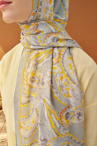 Riva Şal Tencel Paisley Açık Gri - Riva Şal - | Silk Home