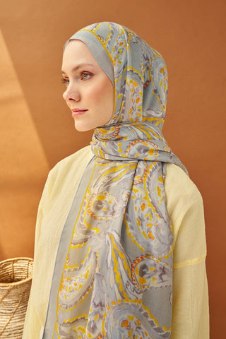 Riva Şal Tencel Paisley Açık Gri - Riva Şal - | Silk Home