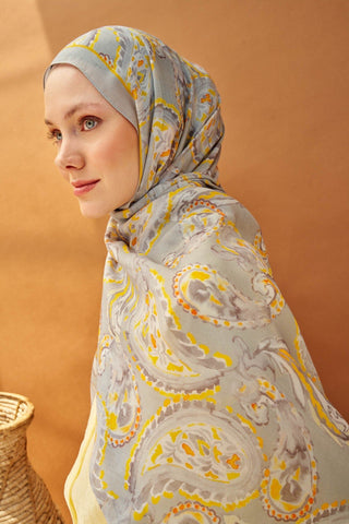 Riva Şal Tencel Paisley Açık Gri - Riva Şal - | Silk Home