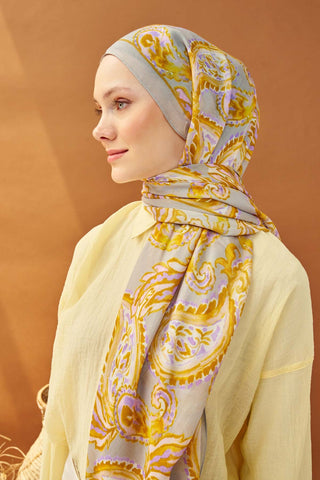 Riva Şal Tencel Paisley Gri - Riva Şal - | Silk Home