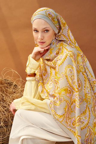Riva Şal Tencel Paisley Gri - Riva Şal - | Silk Home