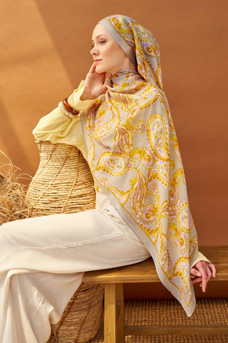 Riva Şal Tencel Paisley Gri - Riva Şal - | Silk Home
